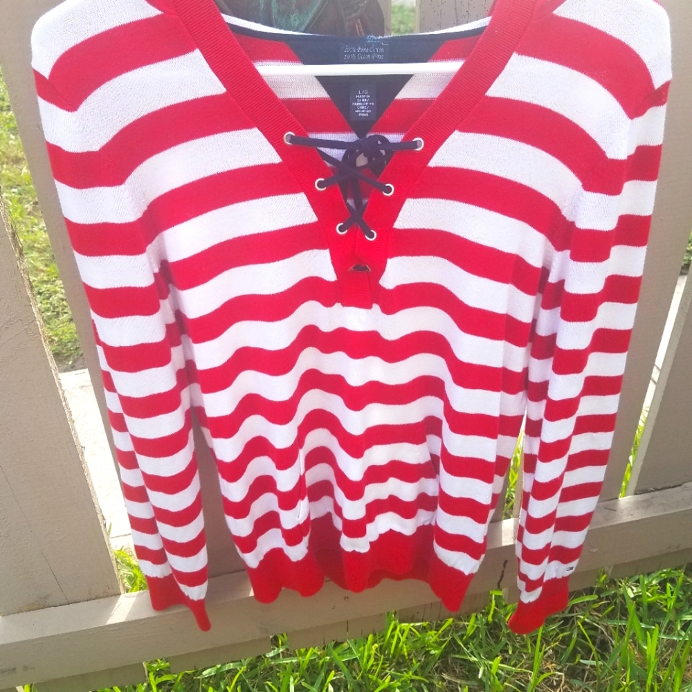 Tommy Hilfiger red and white striped sweater
